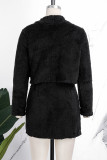 Black Sexy Casual Solid Patchwork Turndown Collar Long Sleeve Three Piece Set
