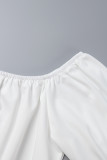 Bianco Taglie forti Casual Semplicità Solido con cintura Tinta unita Fuori dalla spalla Taglie forti Due pezzi