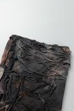 Bruine street tie-dye kwastje patchwork backless spleet halter onregelmatige jurkjurken