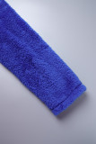 Синий сексуальный повседневный твердый лоскутный отложной воротник с длинным рукавом из трех предметов
