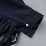 Mörkblå Mode Vintage Solid Tofs Turtleneck Plus Size Overcoat