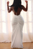 Белые сексуальные знаменитости Элегантные простые складки сплошного цвета Асимметричные платья с воротником