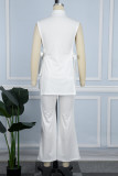White Casual Solid Frenulum Turtleneck Sleeveless Two Pieces