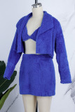 Blue Sexy Casual Solid Patchwork Turndown Collar Long Sleeve Three Piece Set