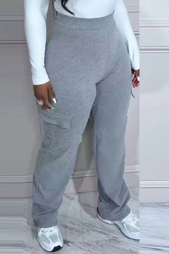 Grey Casual Solid Patchwork Skinny High Waist Pencil Solid Color Bottoms