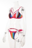 Colour Sexy Striped Print Hollowed Out Patchwork Backless Lingerie
