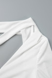 Vestidos de manga longa com decote em V branco creme casual liso sem costas