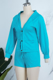 Sky Blue Casual Solid Patchwork V Neck Long Sleeve Two Pieces