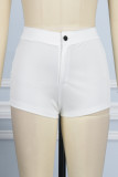 Pantalones cortos color sólido convencional de cintura alta flaco de patchwork sólido informal rojo