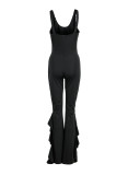 Black Sexy Casual Solid Backless V Neck Skinny Jumpsuits