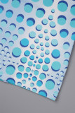 Blauwe casual dot uitgeholde patchwork schuine kraag omwikkelde rokjurken