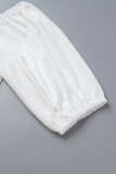 ホワイト プラスサイズ カジュアル シンプル ソリッド ベルト付き ソリッドカラー オフショルダー プラスサイズ XNUMX 個
