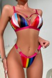 Colour Sexy Striped Print Hollowed Out Patchwork Backless Lingerie