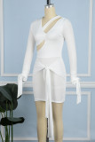 Кремово-белые повседневные однотонные платья с вырезом на спине и V-образным вырезом с длинным рукавом