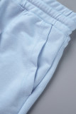 Blå Casual Solid Patchwork V-hals långärmad två delar