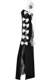黒のセクシーな固体パッチワーク高開口部リボン付きストラップレス不規則なドレスドレス