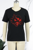 Zwarte dagelijkse vintage print schedel patchwork T-shirts met ronde hals