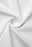 Blanc Grande taille Décontracté Simplicité Solide Avec ceinture Couleur unie Hors de l'épaule Grande taille Deux pièces