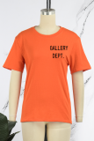 Orange Daily Print Patchwork Bokstaven O-hals T-shirts
