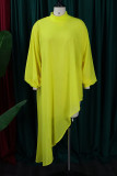 Желтые повседневные однотонные асимметричные платья-водолазки в стиле пэчворк