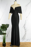 Schwarze, sexy, formelle, solide, rückenfreie Abendkleider mit V-Ausschnitt