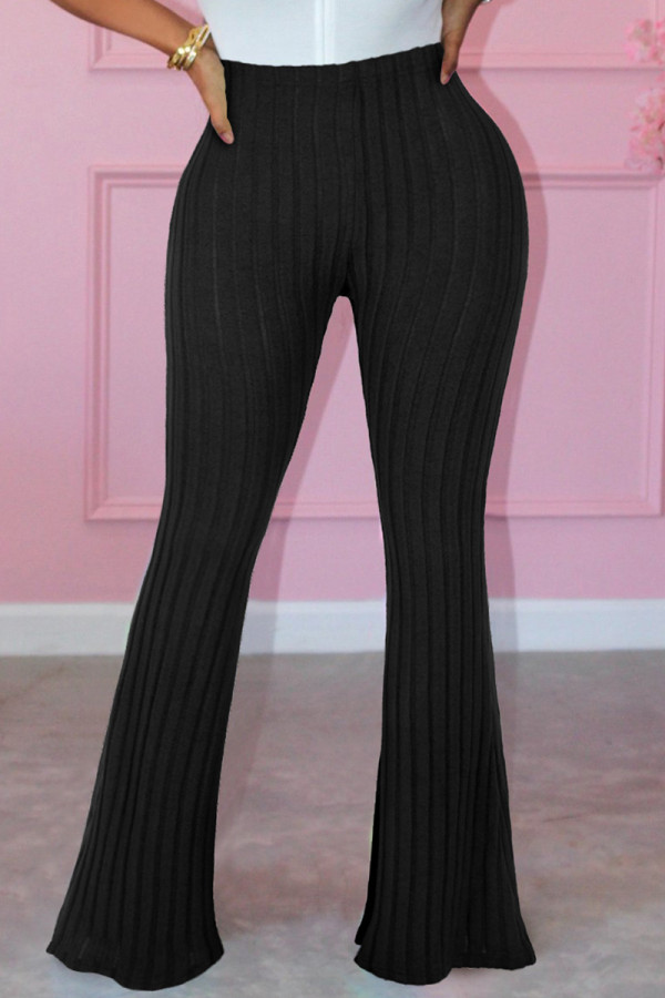 Pantalones casuales sólidos básicos flacos cintura alta altavoz color sólido negro
