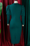 Зеленые повседневные однотонные лоскутные платья-юбки с V-образным вырезом и бисером