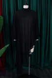 ブラック カジュアル ソリッド パッチワーク 非対称 タートルネック ドレス