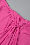 Розово-красные сексуальные однотонные лоскутные платья с открытой спиной и косым воротником, одноступенчатые юбки