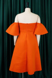 Mandarina rojo elegante patchwork sólido fuera del hombro vestido de noche Vestidos