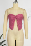 Rose Red Sexy Solid Backless Split Letter Strapless Tops