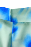 Botões de patchwork estampa casual moda azul gola virada para trás manga longa duas peças