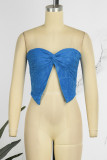 Blauwe Sexy Solid Backless Slit Brief Strapless Tops