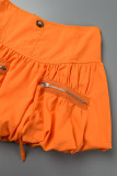 Orange Sweet Solid Patchwork Fold Zipper Taille haute régulière Type A Bas de couleur unie