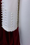 Белое элегантное однотонное вечернее платье в стиле пэчворк с круглым вырезом и бисером Платья