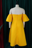Vestido de noche con hombros descubiertos y patchwork sólido elegante amarillo Vestidos