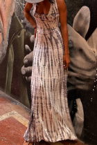 Серое сексуальное полосатое платье в стиле пэчворк с открытой спиной и U-образным вырезом