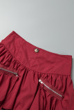 Burgunderrote, süße, einfarbige Hose mit Patchwork-Faltenreißverschluss und normaler hoher Taille, Typ A