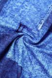 Blå Casual Print Patchwork V-hals vanliga Jumpsuits