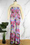 Multicolor Sexy Casual Print Backless Strapless Regular Jumpsuits