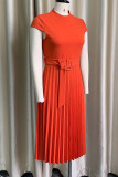 Tangerine Casual Solid Patchwork O-hals raka klänningar