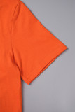 Camisetas em patchwork com estampa diária laranja com decote em O