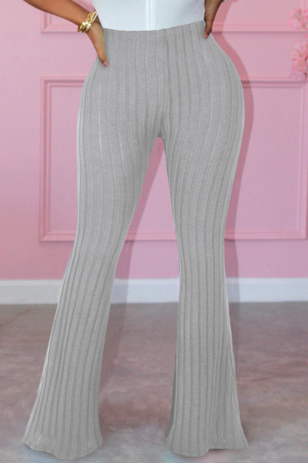 Pantalon décontracté uni basique skinny taille haute haut-parleur couleur unie gris clair