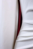 Robe de soirée blanche élégante en patchwork solide avec perles et col rond