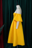 タンジェリンレッドエレガントなソリッドパッチワークオフショルダーイブニングドレスドレス