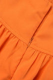 Khaki Sweet Solid Patchwork Fold Zipper Regular High Waist Type A Solid Color Bottoms