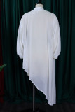 Robes blanches décontractées à col roulé asymétrique en patchwork uni