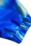 Botões de patchwork estampa casual moda azul gola virada para trás manga longa duas peças