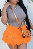 Orange Sweet Solid Patchwork Fold Zipper Taille haute régulière Type A Bas de couleur unie