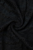 Черный сексуальный повседневный сплошной пэчворк уздечка прозрачный V-образный вырез с длинным рукавом из двух частей